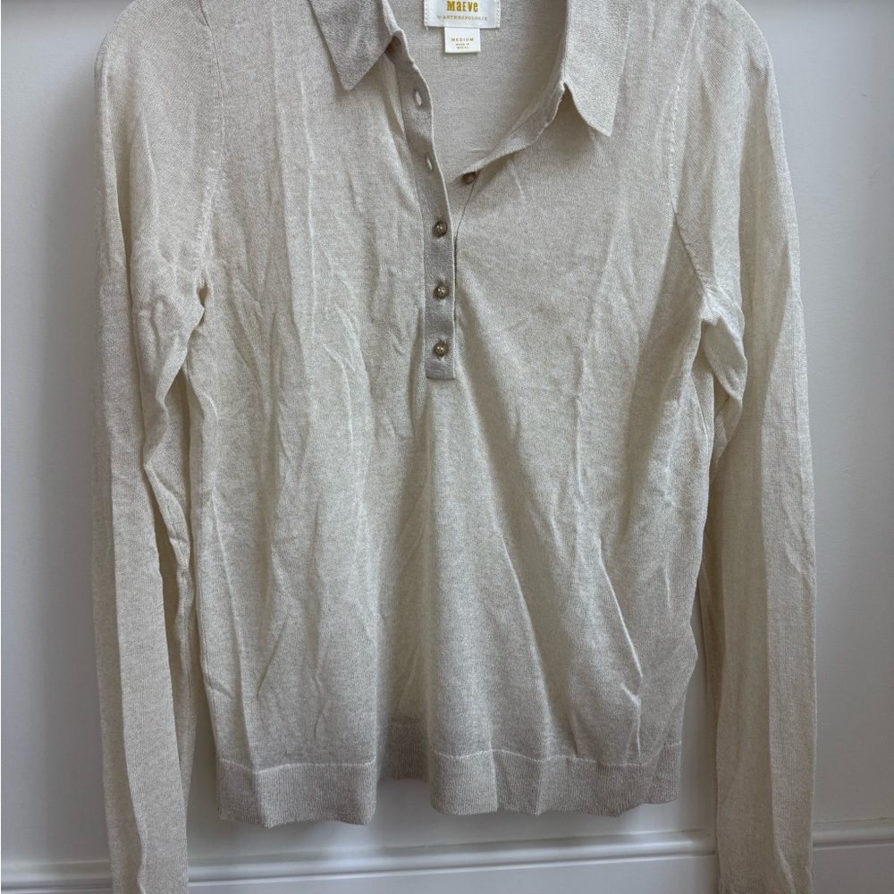 Maeve Taupe Button-Up Collared Top